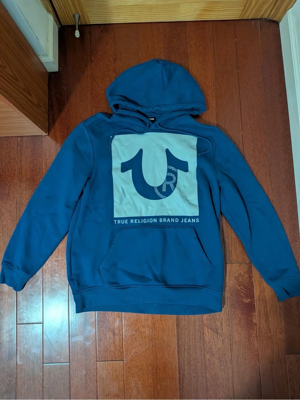 True Religion Blue Horseshoe Logo Pullover Hoodie L